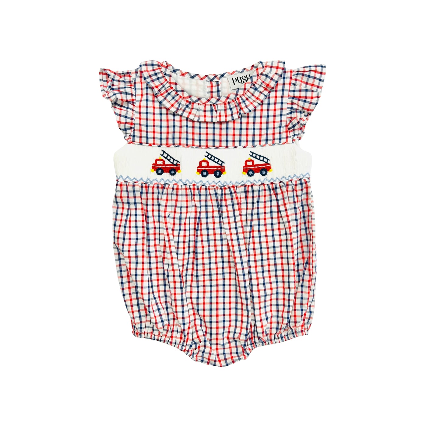 POSH Firetruck Smocked Ruffle Bubble