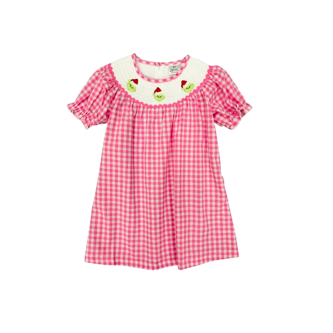 Pink Check Embroidered Mean One Dress