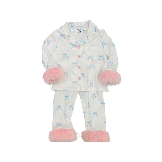 POSH Blue Bow Pajamas with Pink Fur