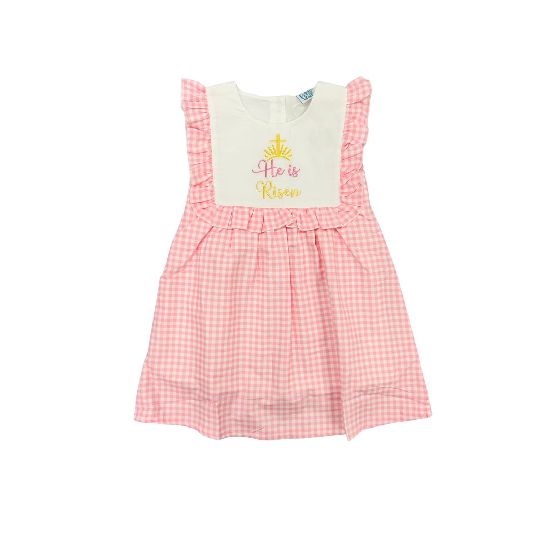 Funfetti Kids Pink Gingham He is Risen Dress