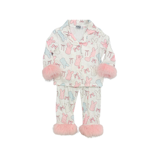 POSH Blue/Pink Marshmallow Bunny Pajamas with Fur