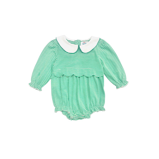 Funfetti Kids Girl Green Stripe Bubble with Scallop Detail