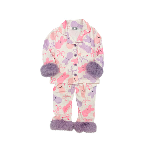 POSH Pink/Purple Marshmallow Bunny Pajamas with Fur