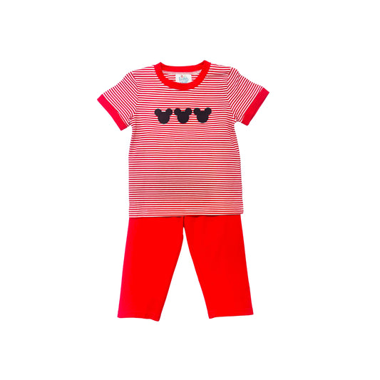 Funfetti Kids Boy Red Stripe Mouse Pant Set