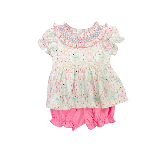 Elizabeth Ann Girl Hand Smocked Pastel Bunny Bloomer Set