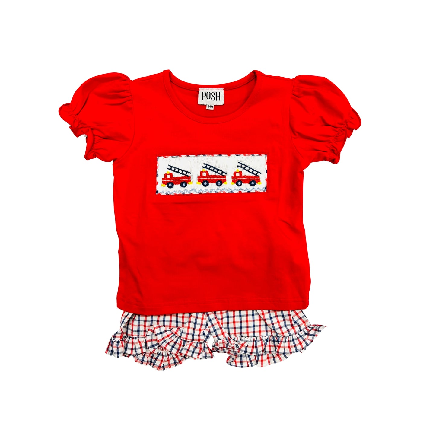 POSH Firetruck Smocked Ruffle Short Set