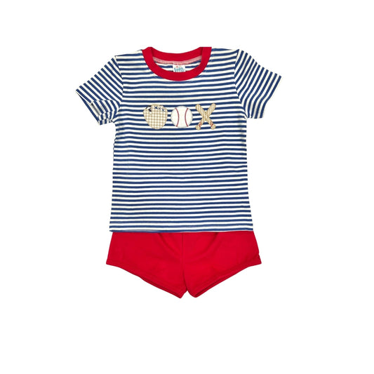 Funfetti Kids Blue Stripe Baseball Short Set