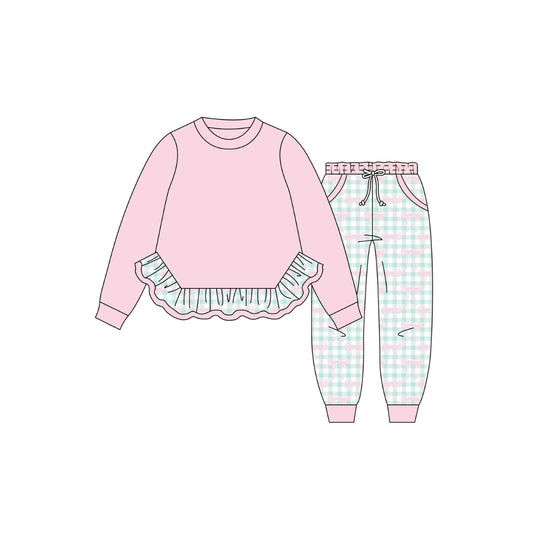 PRE ORDER - Funfetti Kids Pink Gingham/Bow Jogger Set