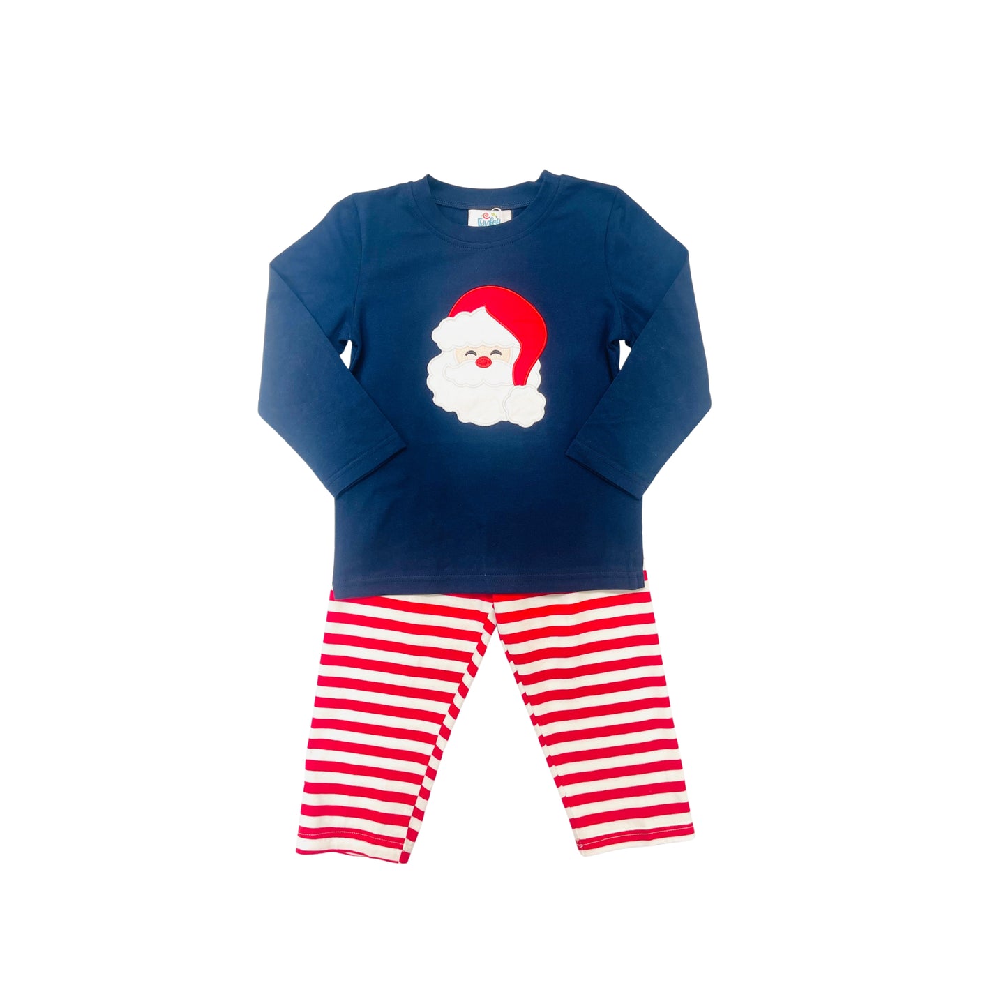 Funfetti Kids Boy Navy Santa Applique With Stripe Pant Set