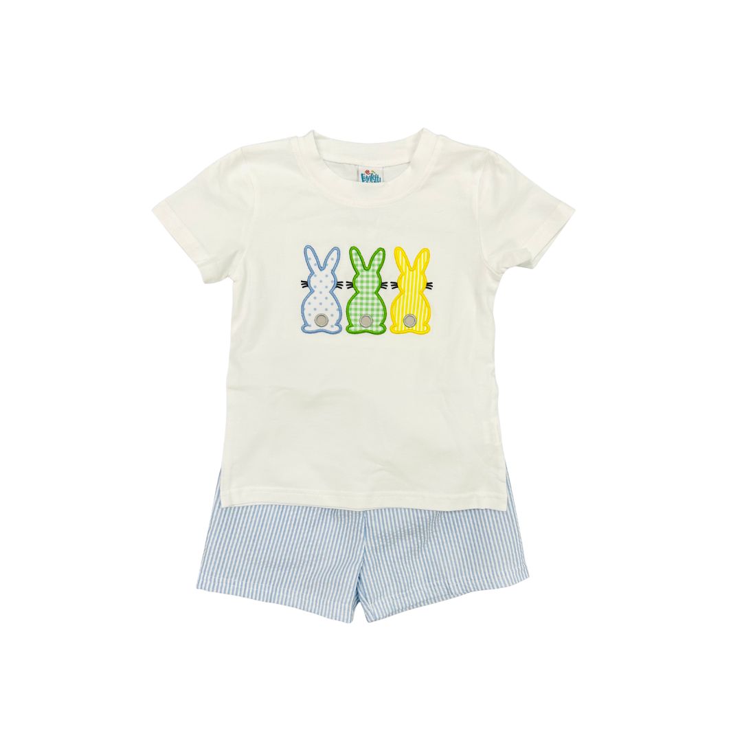Funfetti Kids Seersucker Bunny Tail Short Set