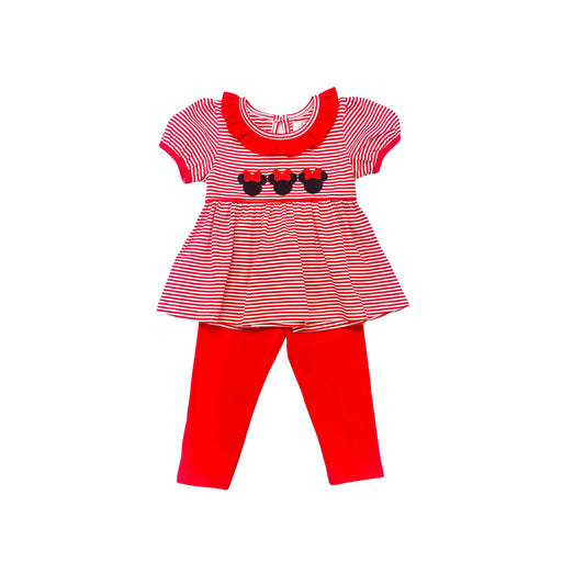 Funfetti Kids Girl Red Stripe Mouse with Bow Legging Set