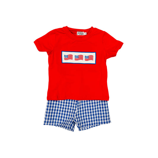 POSH Embroidered Flag Gingham Short Set