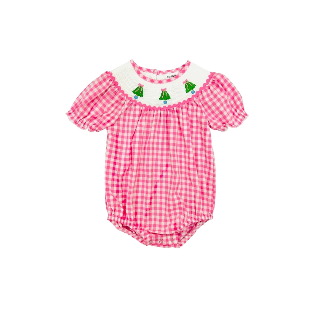 Pink Check Embroidered Christmas Tree Bubble