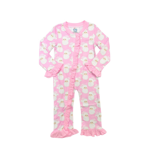 Funfetti Kids Girl Pink Santa Face Onesie with Butt Flap