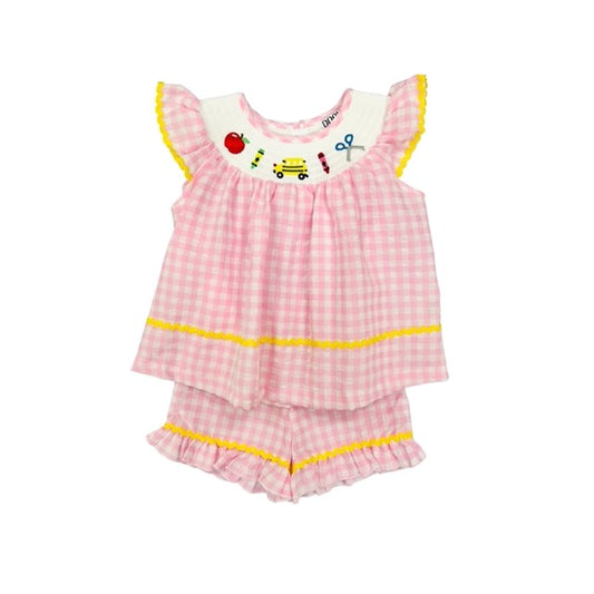 POSH Embroidered School Bus Ruffle Short Set