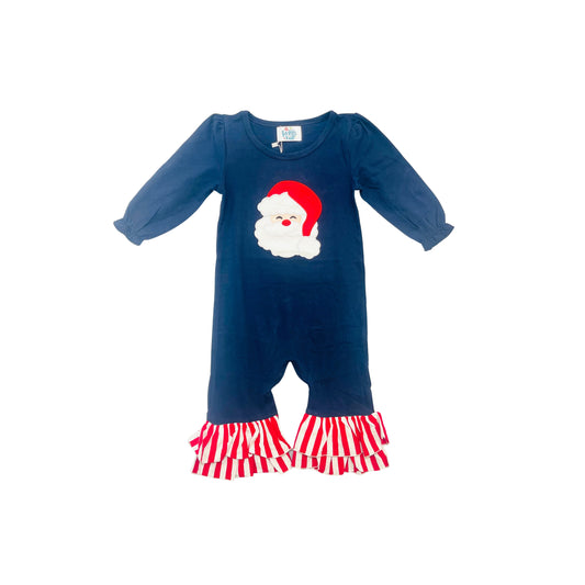 Funfetti Kids Girl Navy Santa Applique Ruffle Romper