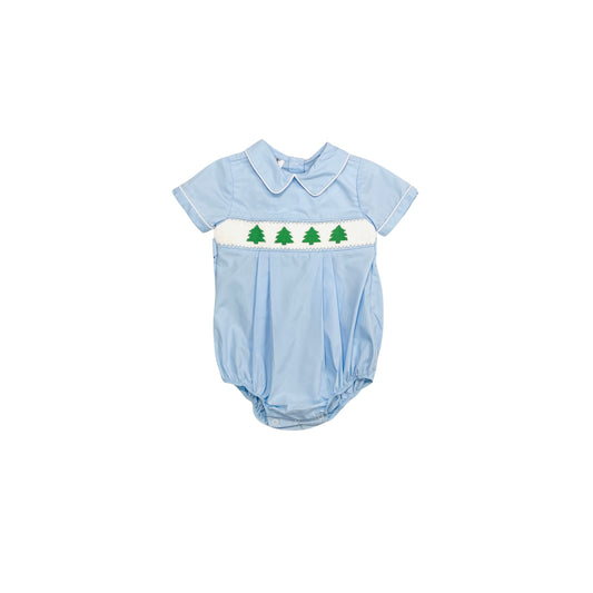 Elizabeth Ann Boy Hand Smocked Blue Bubble with Trees