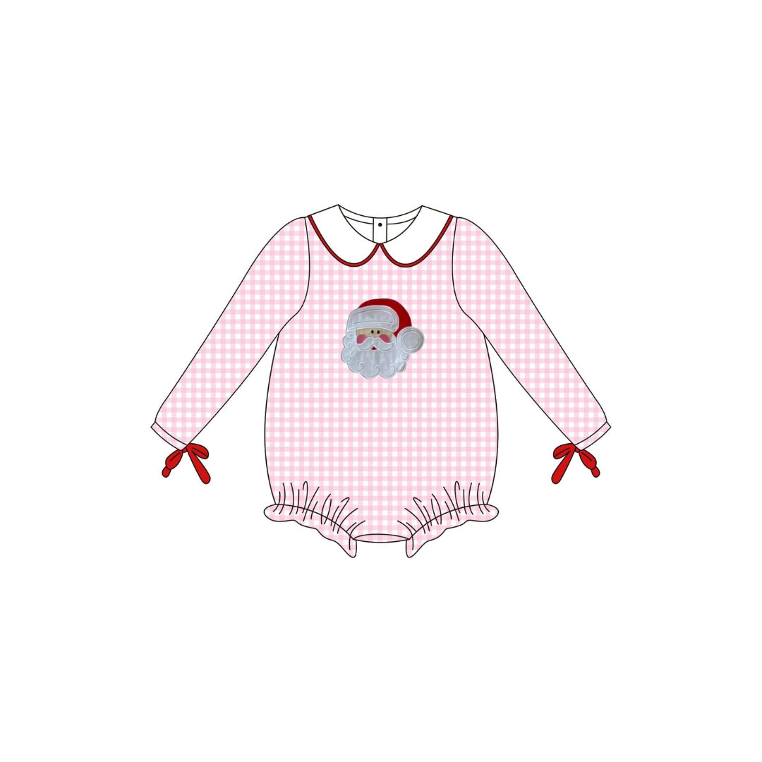 PRE ORDER - Funfetti kids Pink Gingham Santa Applique Bubble