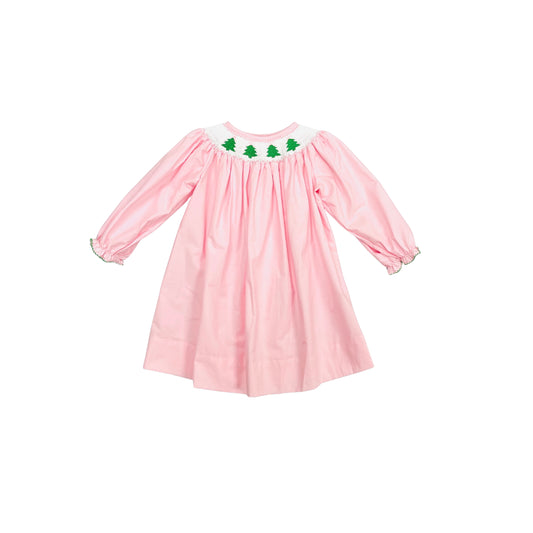 Elizabeth Ann Girl Hand Smocked Pink Dress with Trees/Bows