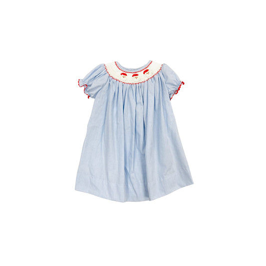 Elizabeth Ann Girl Hand Smocked Blue Check Santa Dress