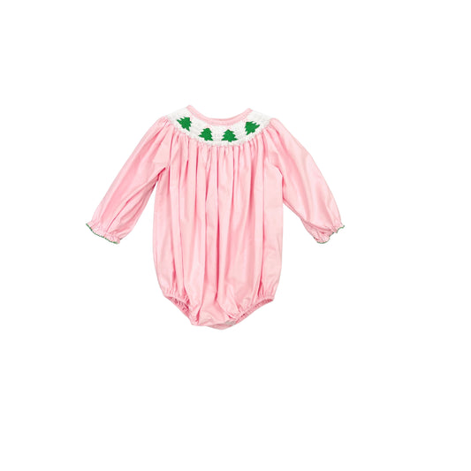 Elizabeth Ann Girl Hand Smocked Pink Bubble with Trees/Bow