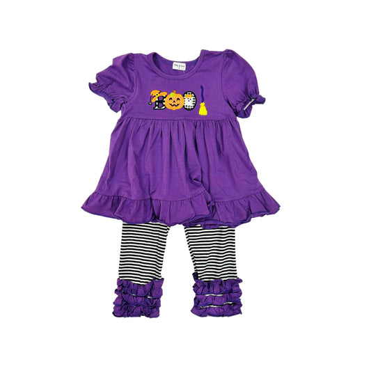 Purple BOO Applique Ruffle Pant Set