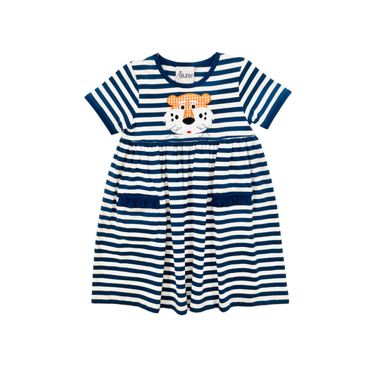 Delaney Girl Navy Stripe with Tiger Applique