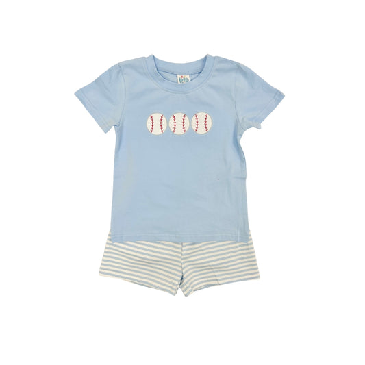 Funfetti Kids Blue Stripe Baseball Short Set