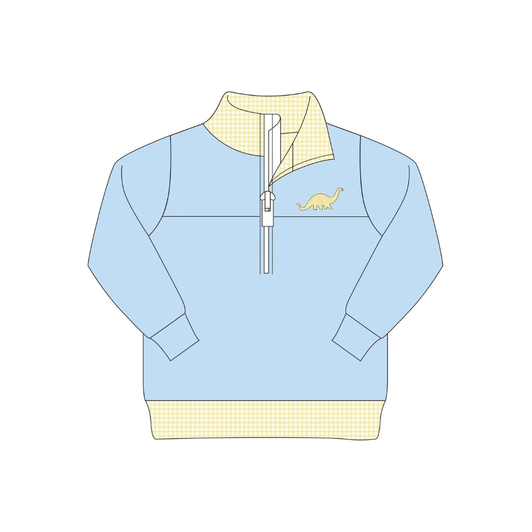 PRE ORDER - Funfetti Kids Blue/Gingham Dino Embroidered Pullover
