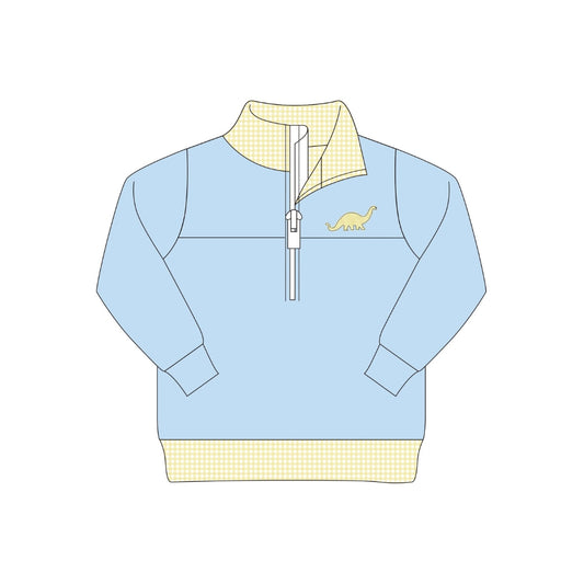 PRE ORDER - Funfetti Kids Blue/Gingham Dino Embroidered Pullover