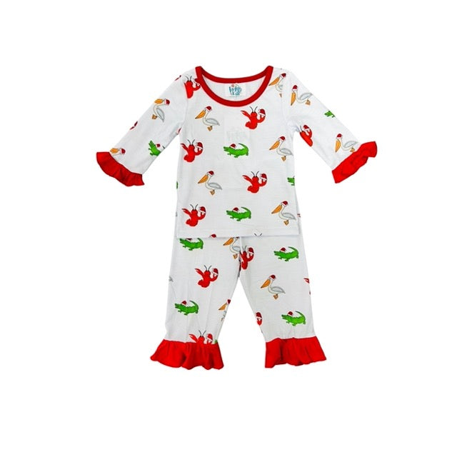 Funfetti Kids Girl Cajun Christmas Ruffle Lounge Set