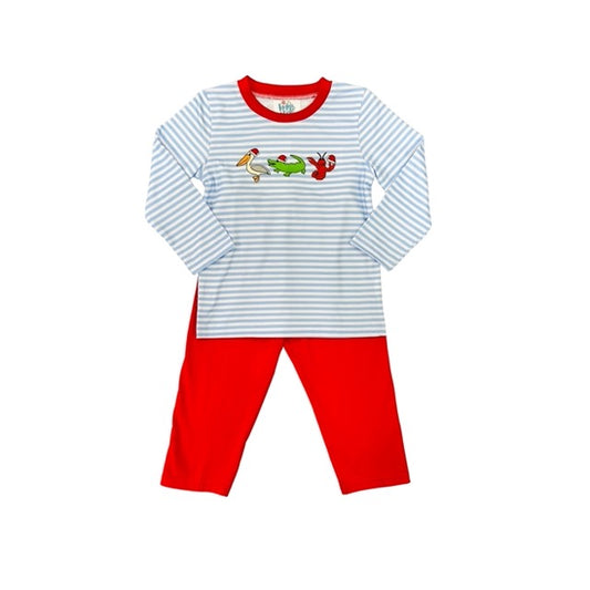 Funfetti Kids Boy Embroidered Cajun Christmas Pant Set