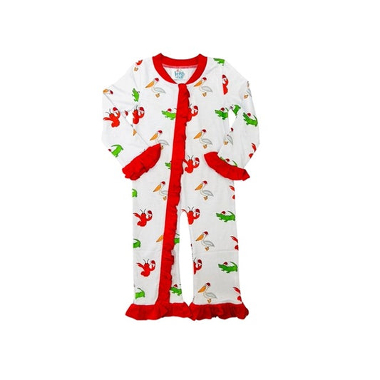 Funfetti Kids Girl Cajun Christmas Ruffle Onesie with Butt Flap