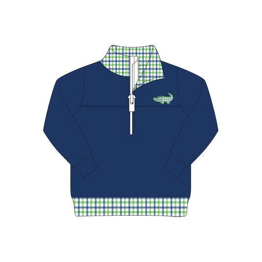PRE ORDER - Funfetti Kids Navy/Plaid Alligator Embroidered Pullover
