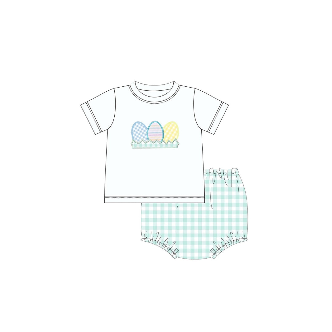 PRE ORDER - Funfetti Kids Multi Easter Egg Applique Gingham Diaper Set