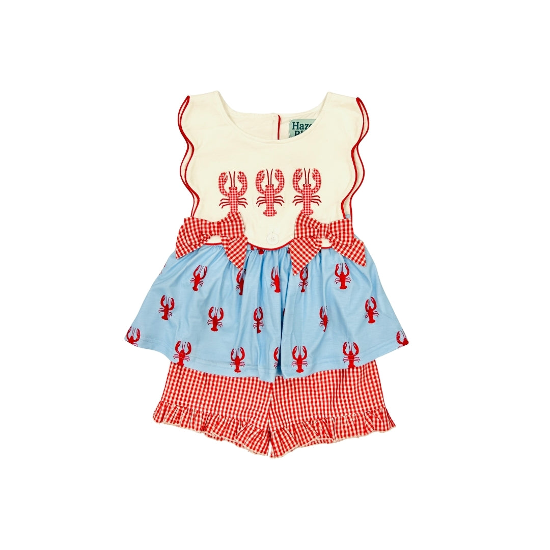 PRE ORDER - Hazel Blue Crawfish Print/Applique Short Set with Bows