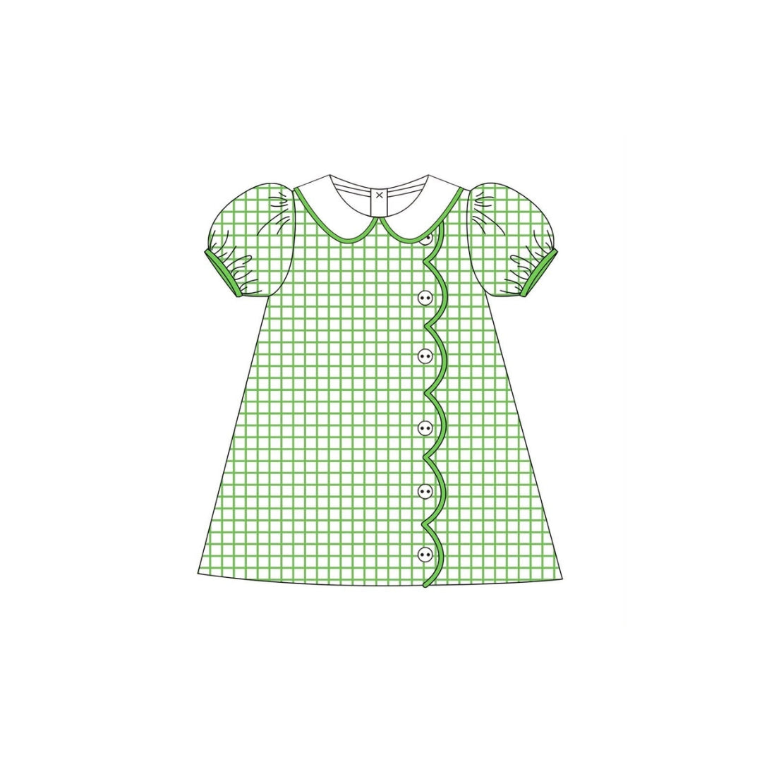 PRE ORDER - Funfetti Kids Green Gingham Dress with Collar