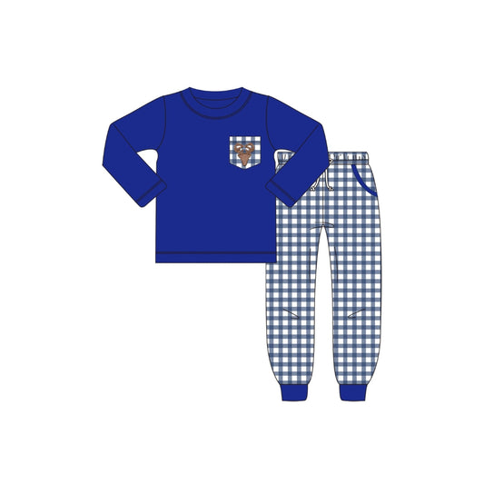PRE ORDER - Funfetti Kids Navy/Gingham Deer Pocket Jogger Set