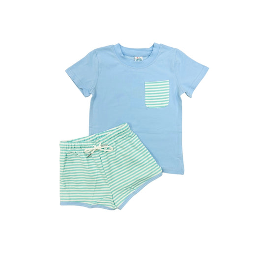 Funfetti Kids Mint/Blue Stripe Short Set