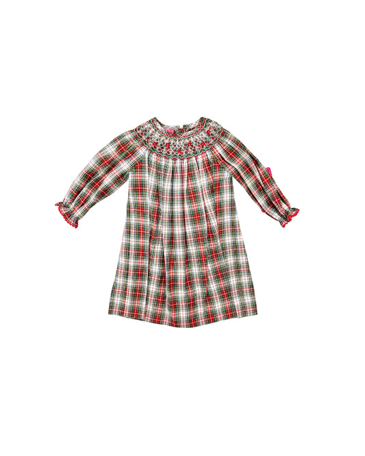 Anavini Smocked Tartan Long Sleeve Dress