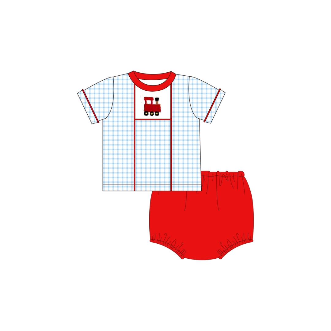 PRE ORDER - Funfetti Kids Train/Gingham Diaper Set