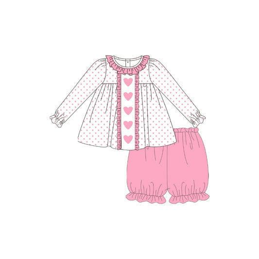 PRE ORDER - Funfetti Kids Pink Polka Dot Heart/Ruffle Trim Bloomer Set