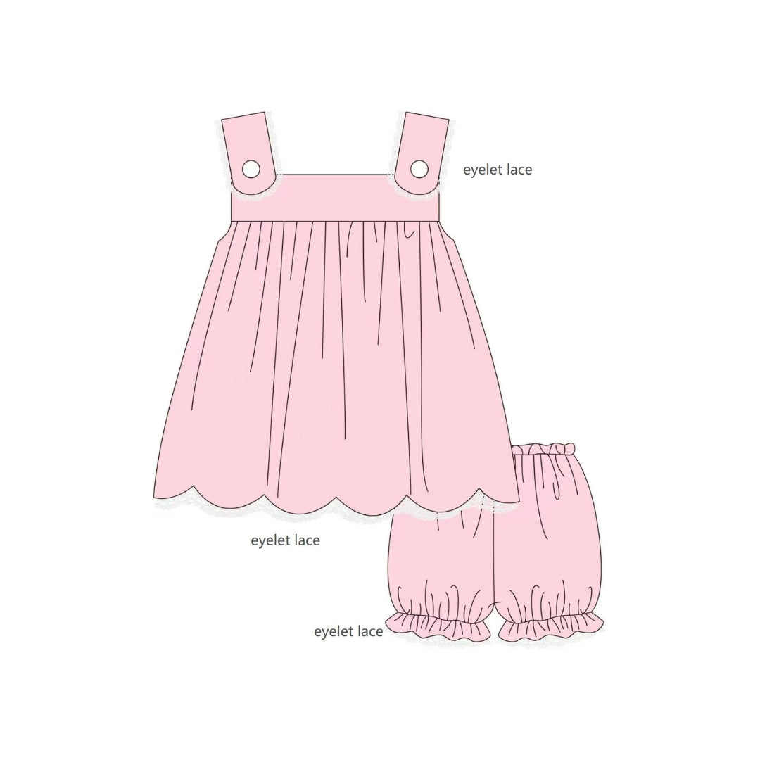 PRE ORDER - Funfetti Kids Pink Knit/Eyelet Trim Bloomer Set