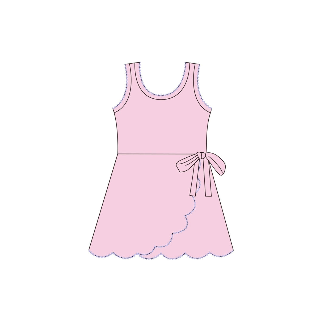PRE ORDER - Funfetti Kids Pink Active Dress with Scallop Detail and Purple Trim