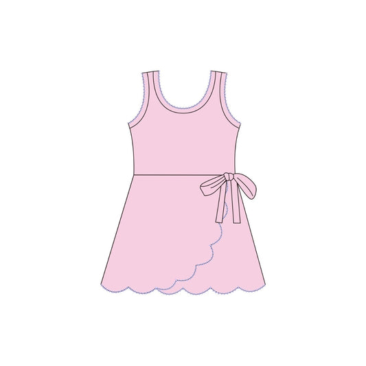 PRE ORDER - Funfetti Kids Pink Active Dress with Scallop Detail and Purple Trim