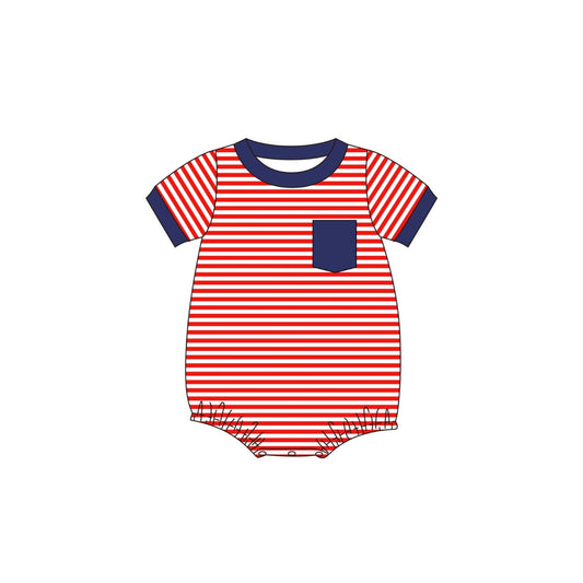 PRE ORDER - Funfetti Kids Red Knit Stripe Bubble with Navy Trim