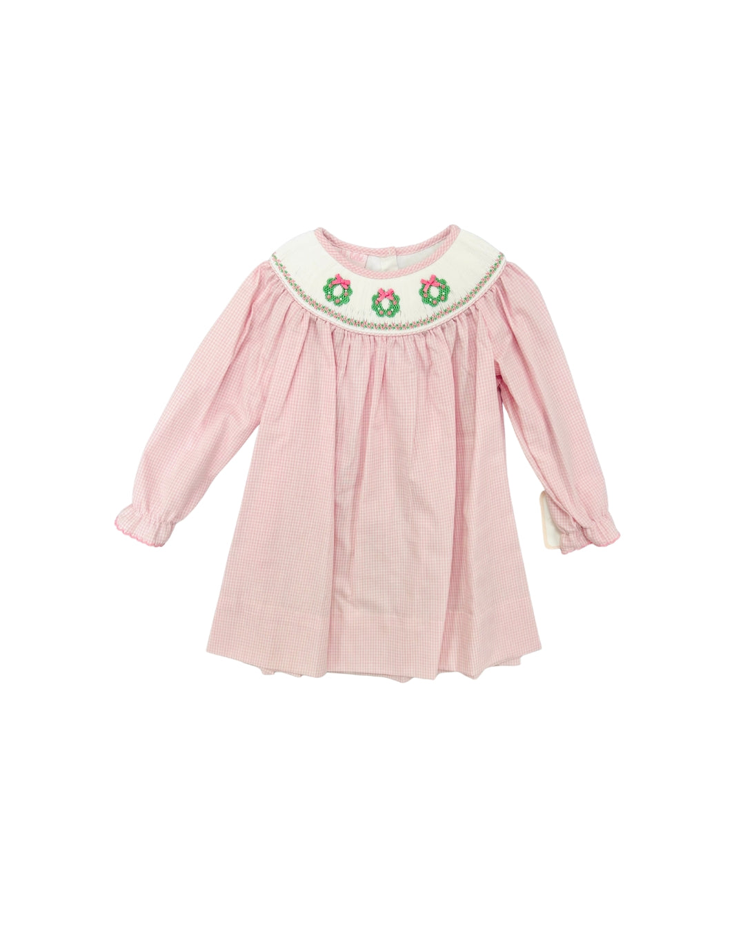 Petit bebe Pink Long Sleeve Smocked Wreath Dress