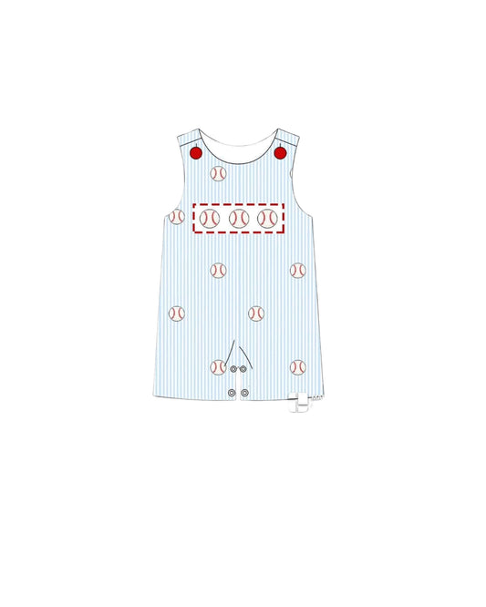 PRE ORDER - Hazel Blue Seersucker Baseball Embroidered Jon Jon