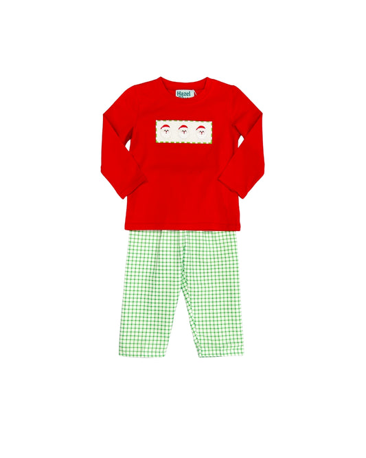 Hazel Blue Embroidered Santa Window Pane Pant Set