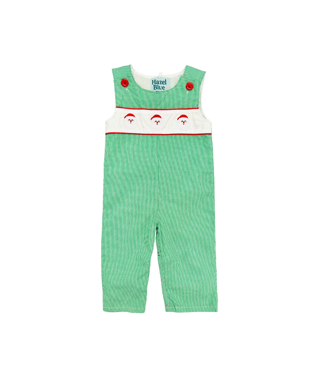 Hazel Blue Dark Green Micro Check Gingham Longall with Embroidered Santa